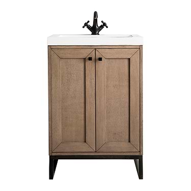 Chianti Whitewashed Walnut 24" Single Vanity with Black Hardware and White Top by JMV
