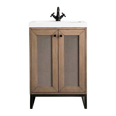 Chianti Whitewashed Walnut 24" Single Vanity with Black Hardware and White Top by JMV