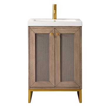 Chianti Whitewashed Walnut 24" Single Vanity with Gold Hardware and White Top by JMV