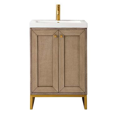 Chianti Whitewashed Walnut 24" Single Vanity with Gold Hardware and White Top by JMV