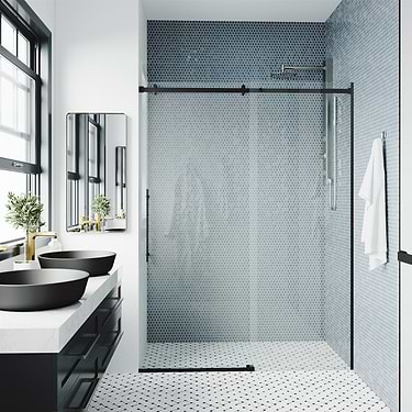 Acqua 60x79 Reversible Sliding Shower Alcove Door with Clear Glass in Matte Black