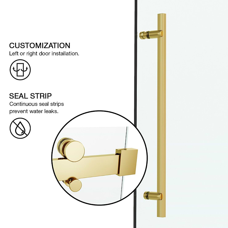 Acqua 60x79 Reversible Sliding  Shower Alcove Door with Clear Glass in Brushed Gold