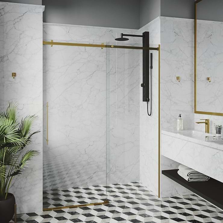 Acqua 60x79 Reversible Sliding  Shower Alcove Door with Clear Glass in Brushed Gold