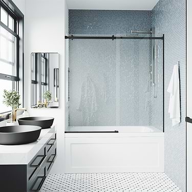 Acqua 60x58 Reversible Sliding Bathtub Door with Clear Glass in Matte Black