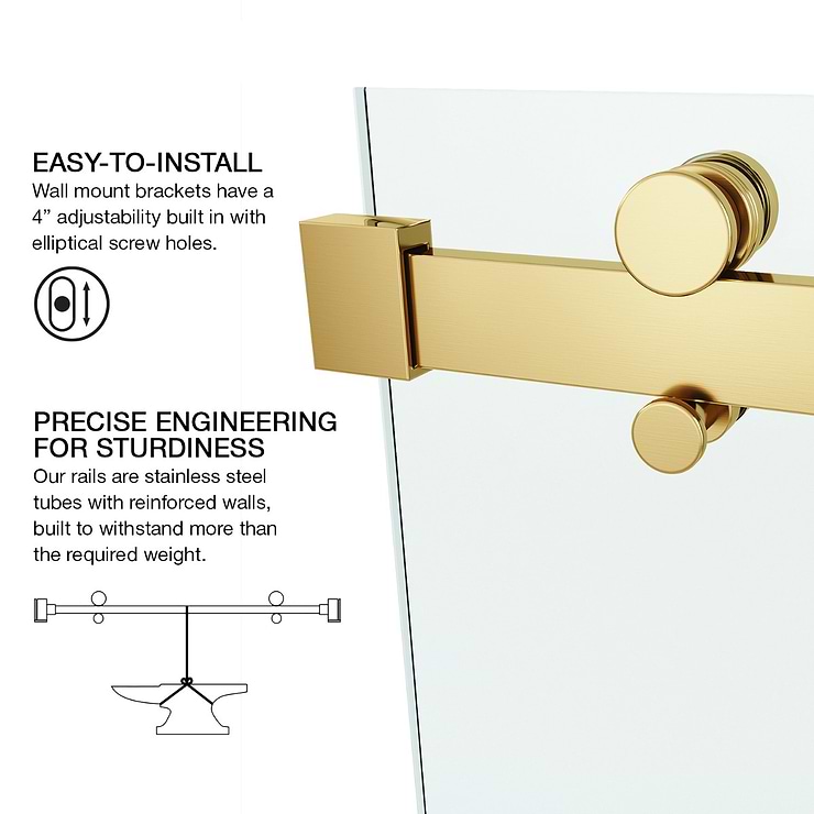 Acqua 60x58 Reversible Sliding Bathtub Door with Clear Glass in Brushed Gold