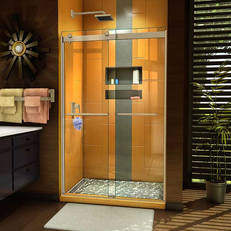 DreamLine Sapphire 48x76 Reversible Sliding Shower Alcove Door with Clear Glass in Brushed Nickel