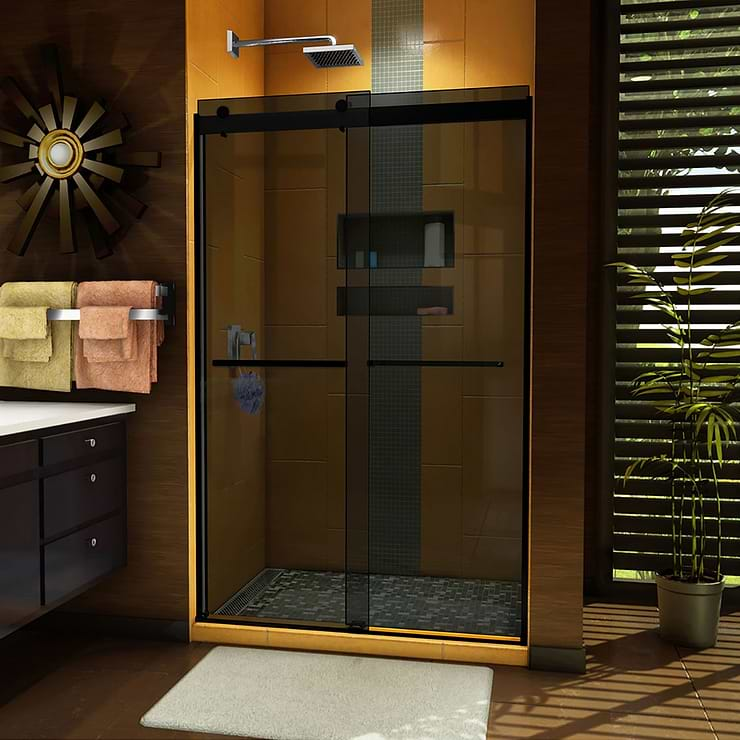 DreamLine Sapphire 48x76 Reversible Sliding Shower Alcove Door with Gray Glass in Satin Black