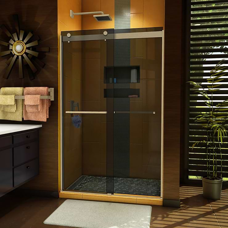 DreamLine Sapphire 48x76 Reversible Sliding Shower Alcove Door with Gray Glass in Brushed Nickel