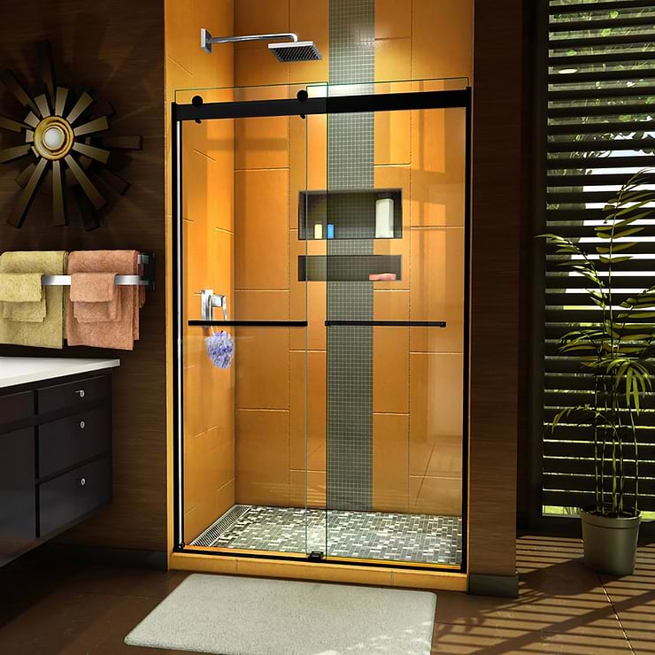 DreamLine Sapphire 48x76 Reversible Sliding Shower Alcove Door with Clear Glass in Satin Black