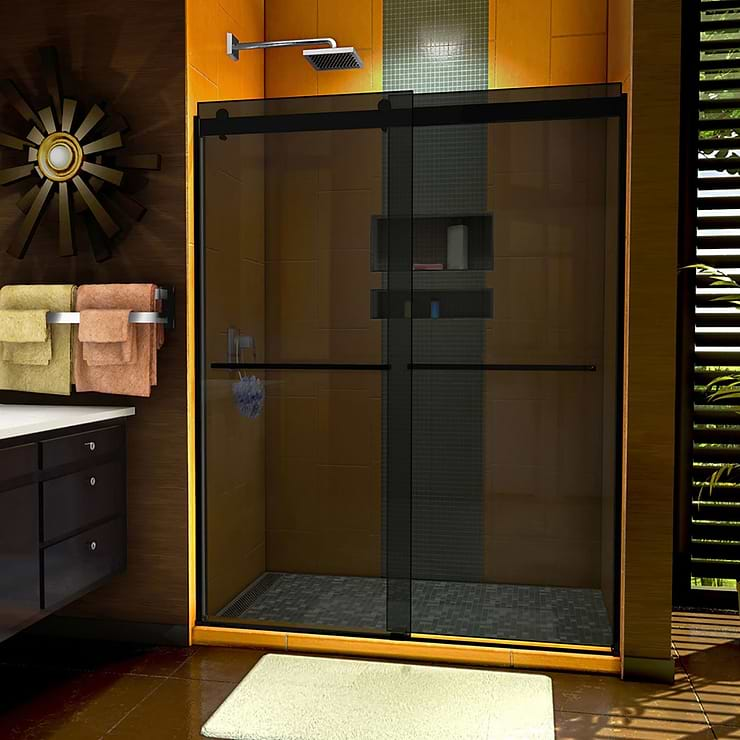 DreamLine Sapphire 60x76 Reversible Sliding Shower Alcove Door with Gray Glass in Satin Black