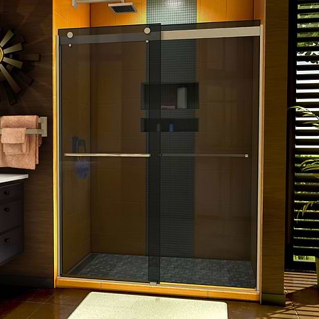 DreamLine Sapphire 60x76 Reversible Sliding Shower Alcove Door with Gray Glass in Brushed Nickel