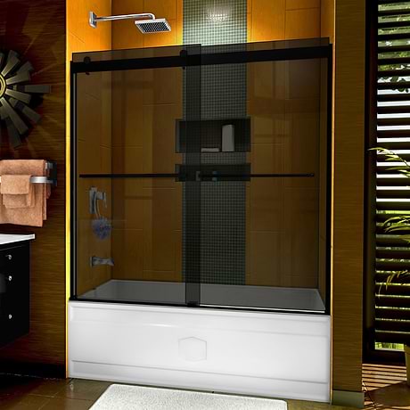 Sapphire 60x60 Reversible Sliding Bathtub Door with Gray Glass in Satin Black by DreamLine