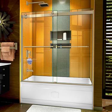 DreamLine Sapphire 60x60 Reversible Sliding Bathtub Door with Clear Glass in Brushed Nickel