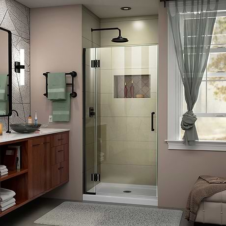 Unidoor-X 36x72 Reversible Hinged Shower Alcove Door with Clear Glass in Satin Black by DreamLine