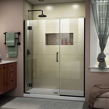 Unidoor-X 58x72 Reversible Hinged Shower Alcove Door with Clear Glass in Satin Black by DreamLine