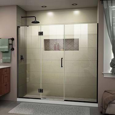 Unidoor-X 73x72 Right Hinged Shower Alcove Door with Clear Glass in Satin Black by DreamLine
