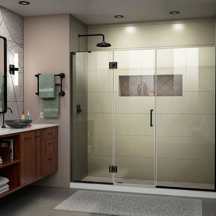 DreamLine Unidoor-X 73x72 Right Hinged Shower Alcove Door with Clear Glass in Satin Black