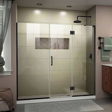 Unidoor-X 73x72 Left Hinged Shower Alcove Door with Clear Glass in Satin Black by DreamLine