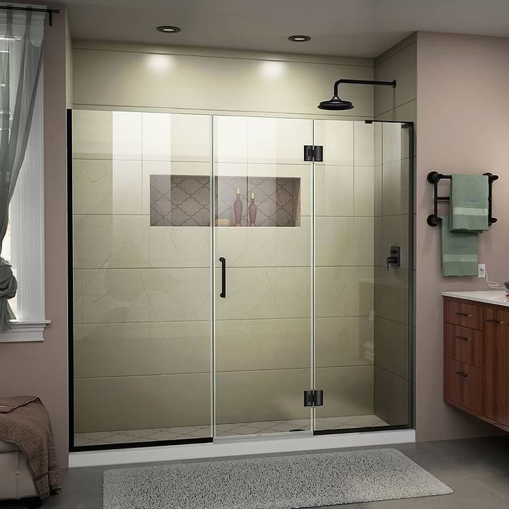 DreamLine Unidoor-X 73x72 Left Hinged Shower Alcove Door with Clear Glass in Satin Black