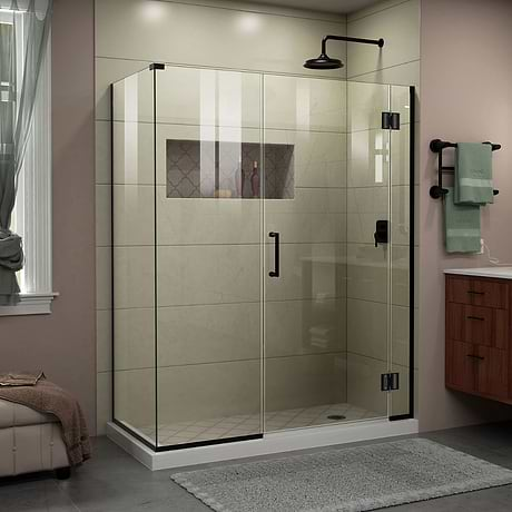 Unidoor-X 60x34x72 Reversible Hinged Enclosure Shower Door with Clear Glass in Satin Black by DreamLine