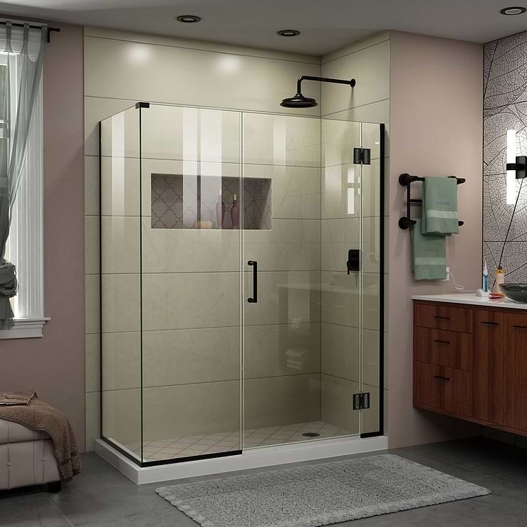 DreamLine Unidoor-X 60x34x72 Reversible Hinged Enclosure Shower Door with Clear Glass in Satin Black