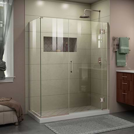 Unidoor-X 60x34x72 Reversible Hinged Enclosure Shower Door with Clear Glass in Brushed Nickel by DreamLine