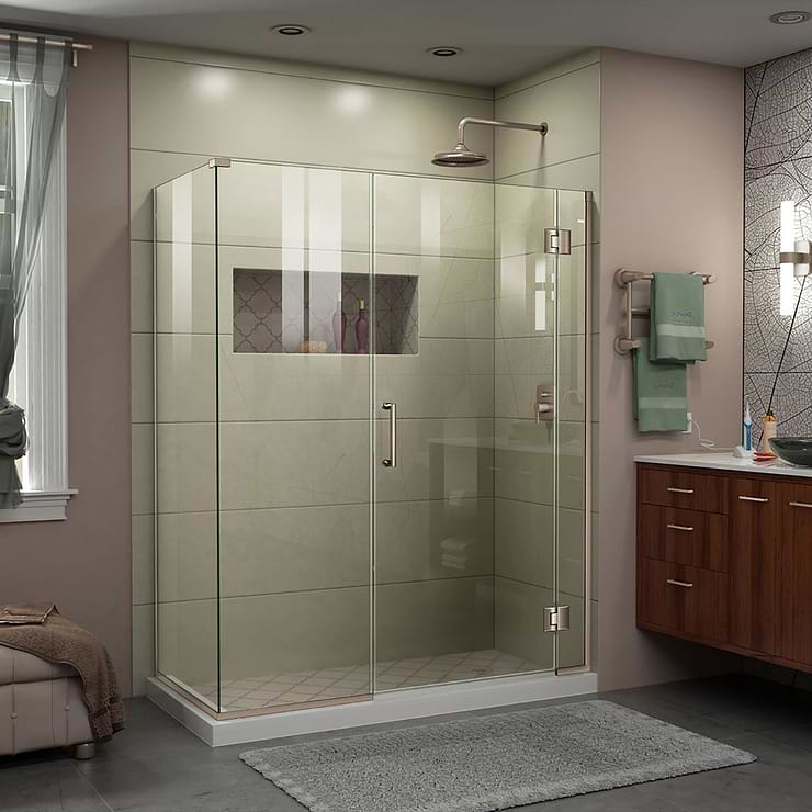 DreamLine Unidoor-X 60x34x72 Reversible Hinged Enclosure Shower Door with Clear Glass in Brushed Nickel