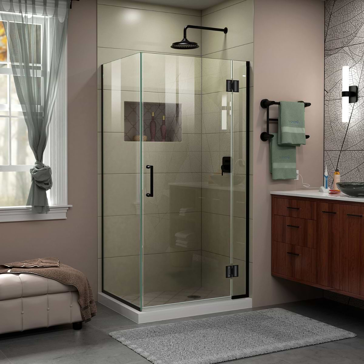 DreamLine Unidoor-X 35x34x72 Reversible Hinged Enclosure Shower Door with Clear Glass in Satin Black