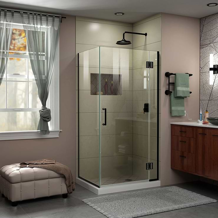 DreamLine Unidoor-X 35x34x72 Reversible Hinged Enclosure Shower Door with Clear Glass in Satin Black