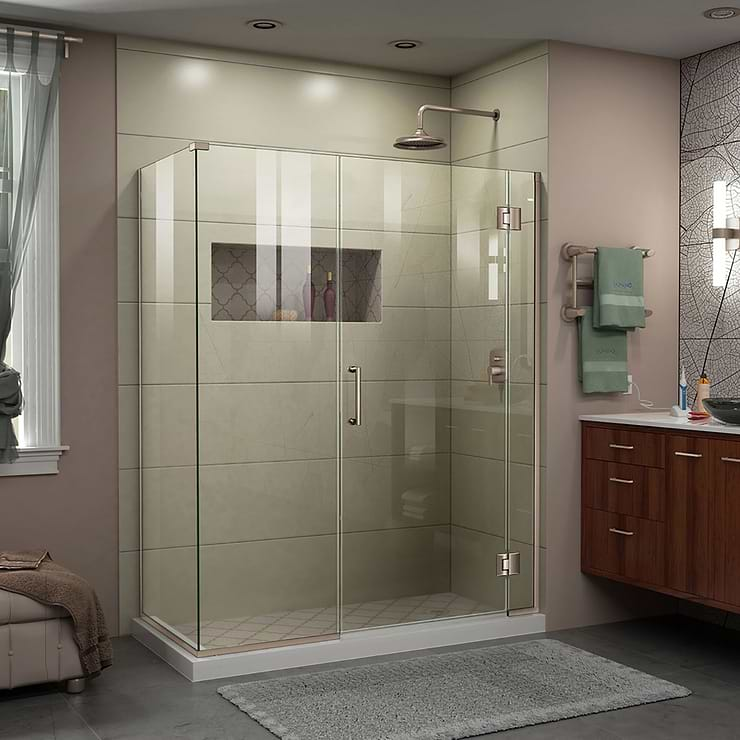 DreamLine Unidoor-X 48x34x72 Reversible Hinged Enclosure Shower Door with Clear Glass in Brushed Nickel