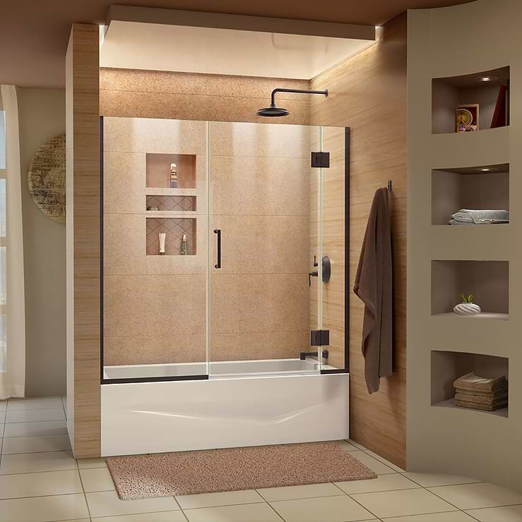 DreamLine Unidoor-X 59x58 Reversible Hinged Bathtub Door with Clear Glass in Oil Rubbed Bronze