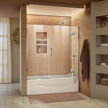 Unidoor-X 59x58 Reversible Hinged Bathtub Door with Clear Glass in Chrome by DreamLine