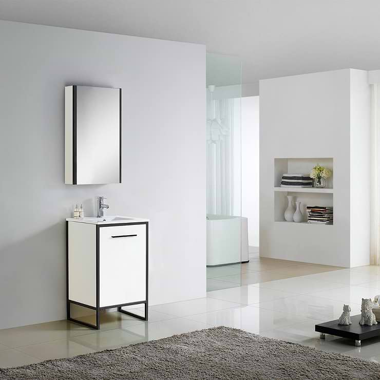 Oriel White Grain 20" Single Vanity with Integrated White Top