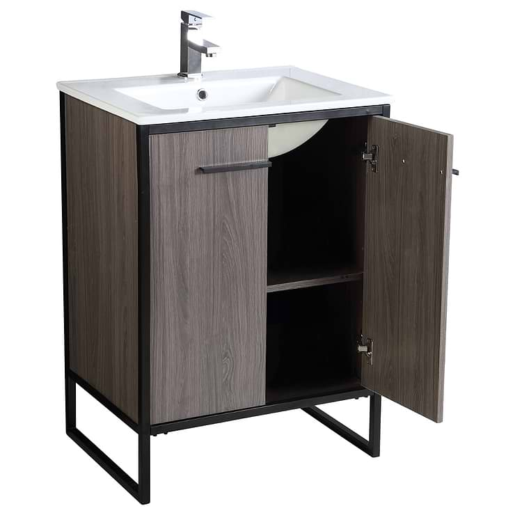 Oriel Gray Grain 24" Single Vanity with Integrated White Top