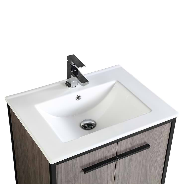 Oriel Gray Grain 24" Single Vanity with Integrated White Top