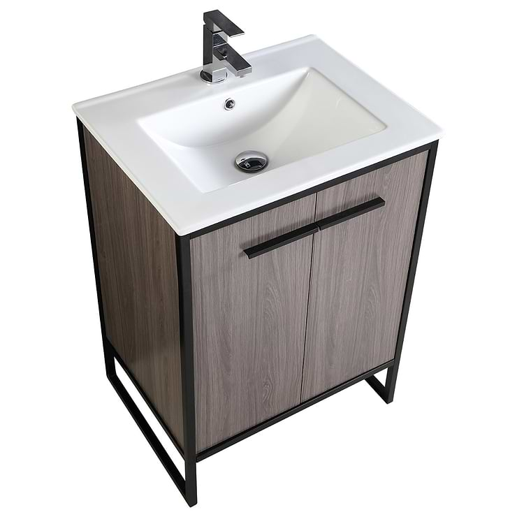 Oriel Gray Grain 24" Single Vanity with Integrated White Top