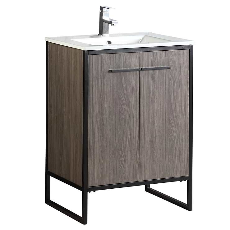 Oriel Gray Grain 24" Single Vanity with Integrated White Top