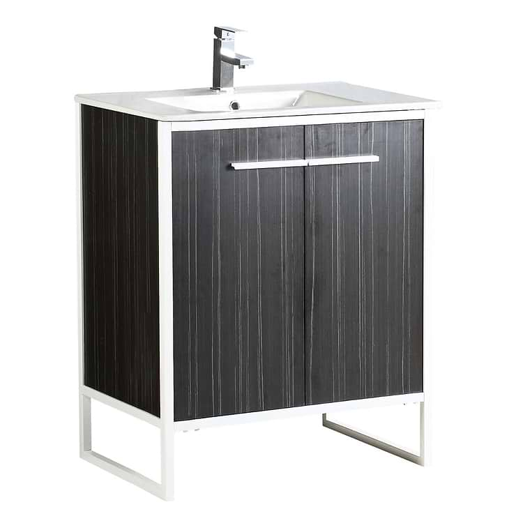 Oriel Black Grain 30" Single Vanity with Integrated White Top