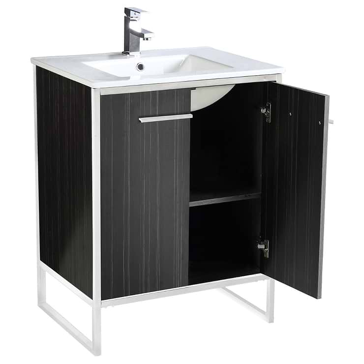 Oriel Black Grain 30" Single Vanity with Integrated White Top