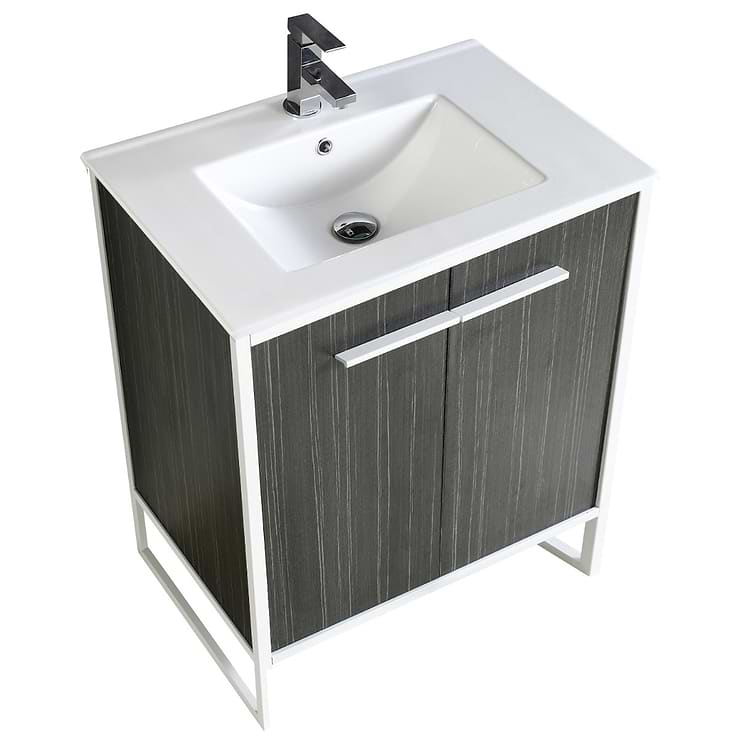 Oriel Black Grain 30" Single Vanity with Integrated White Top