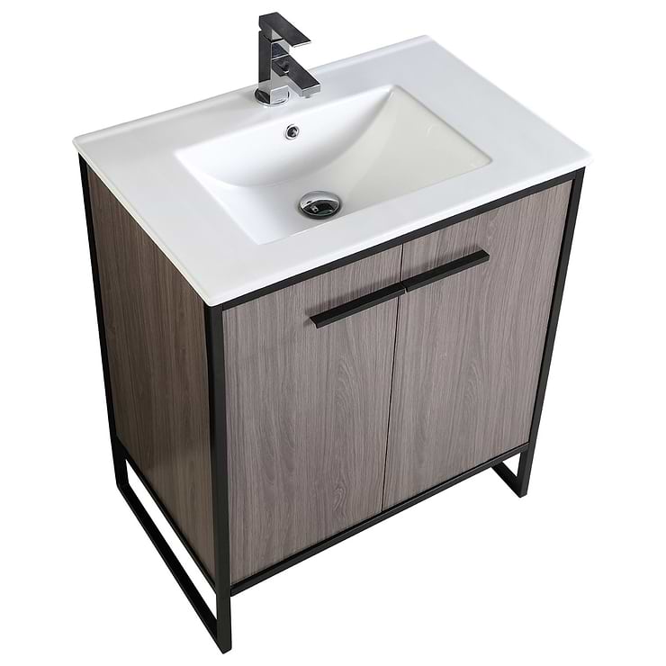 Oriel Gray Grain 30" Single Vanity with Integrated White Top