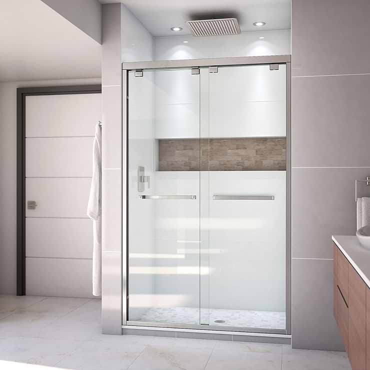 DreamLine Encore 48"x76" Reversible Sliding Shower Alcove Door with Clear Glass in Brushed Nickel