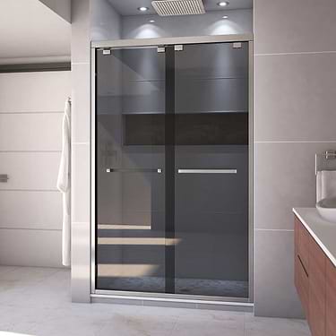 DreamLine Encore 48"x76" Reversible Sliding Shower Alcove Door with Smoke Gray Glass in Brushed Nickel