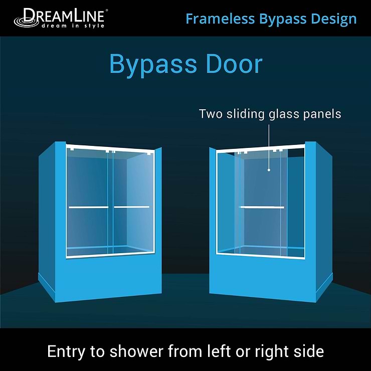 DreamLine Encore 60"x58" Reversible Sliding Bathtub Door with Clear Glass in Brushed Nickel