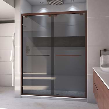 Encore 60"x76" Reversible Sliding Shower Alcove Door with Smoke Gray Glass in Oil Rubbed Bronze by DreamLine