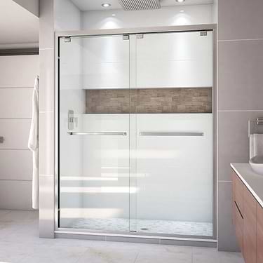 Encore 60"x76" Reversible Sliding Shower Alcove Door with Clear Glass in Brushed Nickel by DreamLine
