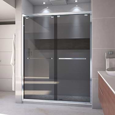 Encore 60"x76" Reversible Sliding Shower Alcove Door with Smoke Gray Glass in Chrome by DreamLine