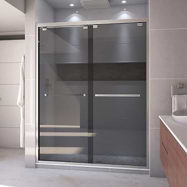 Encore 60"x76" Reversible Sliding Shower Alcove Door with Smoke Gray Glass in Brushed Nickel by DreamLine