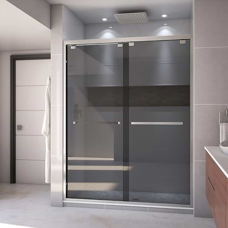 DreamLine Encore 60"x76" Reversible Sliding Shower Alcove Door with Smoke Gray Glass in Brushed Nickel