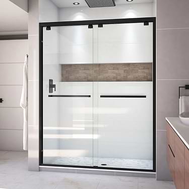 Encore 54"x76" Reversible Sliding Shower Alcove Door with Clear Glass in Satin Black by DreamLine